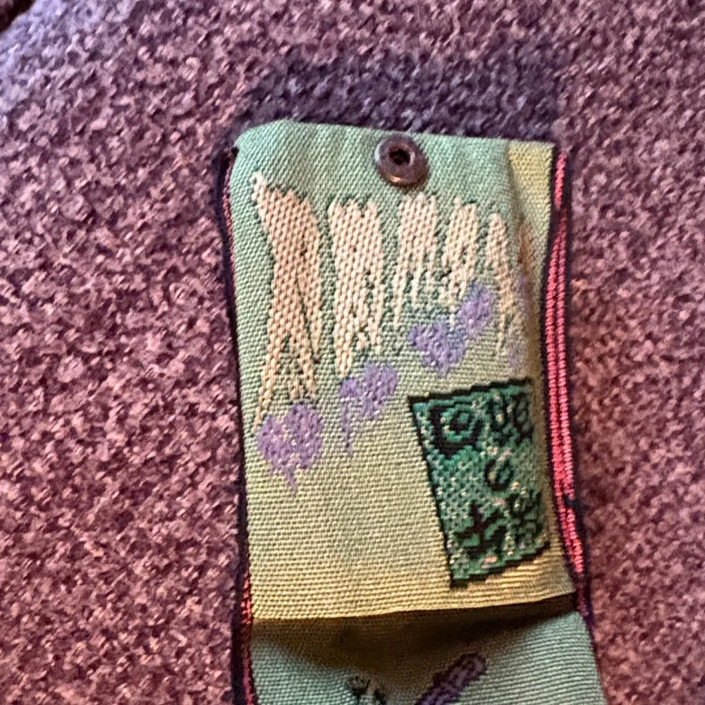 Green Embroidered Fabric Pouch for coins. Made in Japan. Recycled materials.